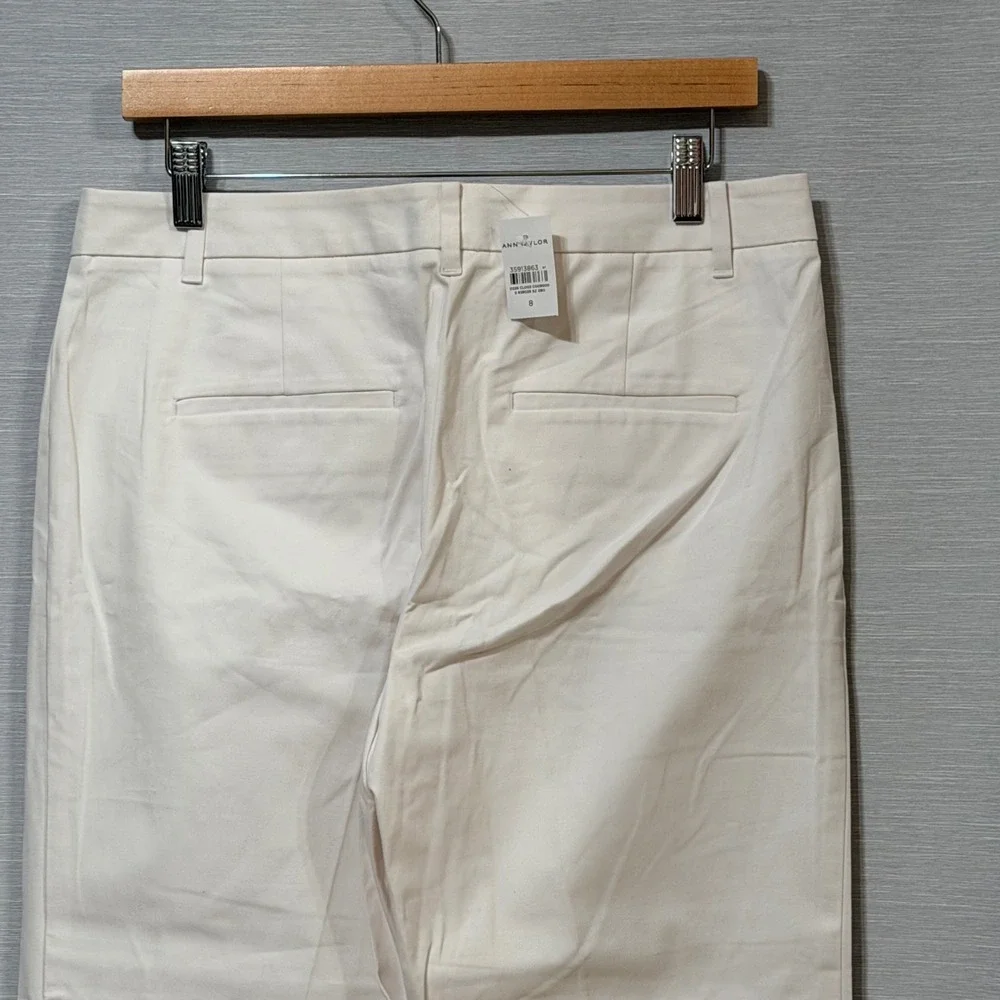 Ann Taylor Womens White High Rise Ankle Pant Stretch Cotton Trousers Size 8 NEW